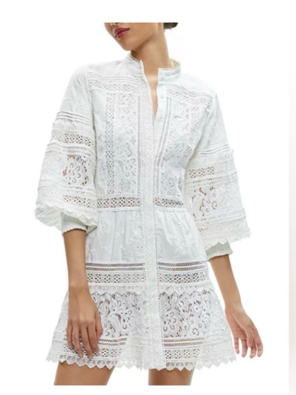 Alice + Olivia White Lace Embroidered Mini Dress Size M